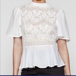 A CALIN White bell sleeve lace front top